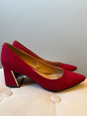 Jones New York Red Suede Pointed Block Heel Pumps